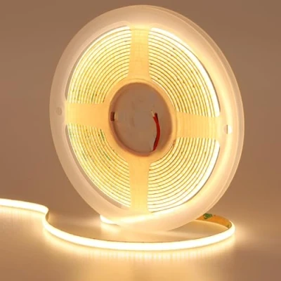 Image of GOMING 12V 5mm Width COB LED Strip Light Warm White 3000K 16.4ft(5M) CRI 93+ Uniform Glow 400LEDs/M Flexible Not Waterproof IP20 Tape Lights for DIY Bedroom Kitchen Home Decor(No Power Supply)