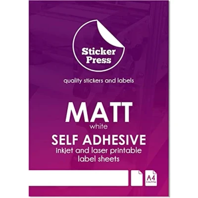 Image of A4 White MATT Self Adhesive/Sticky Back Label Printing Sticker Paper Sheets (10 Sheets)