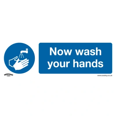 Image of Worksafe Mandatory Safety Sign Now Wash Your Hands Rigid Plastic Pack of 10
