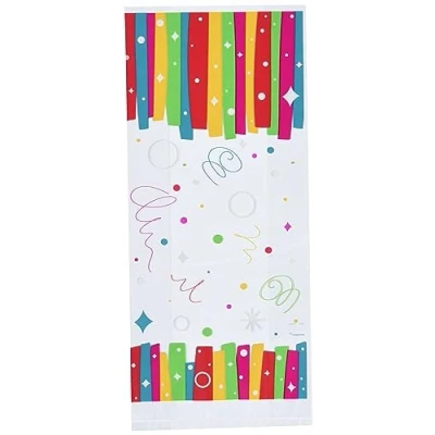Image of Rainbow Ribbons Birthday Cellophane Bags (12cm x 27cm) Pack of 20 Vibrant Multicolor Gift for Party Favors &amp; Celebrations