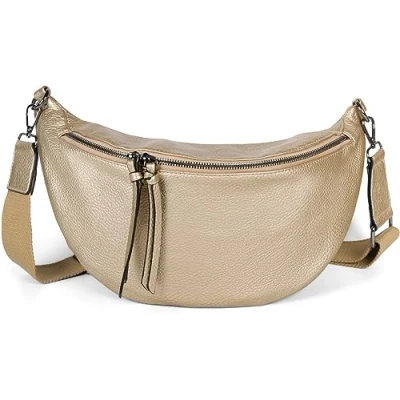 Image of styleBREAKER Women&#039;s Half Moon Crossbody shoulder Bag, detachable adjustable strap, Solid colored handbag 02012386, Colour:Gold
