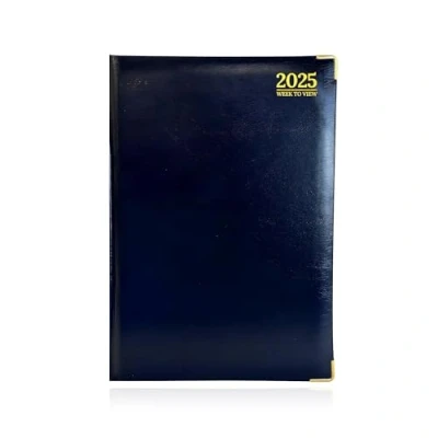 Image of G4GADGET Premium 2025 A4 Diary Blue Week To View FSC Certified 80GSM Paper Gilt Edges Metal Corners Gold Edge