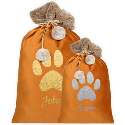 Image of Print Maniacs Personalised Cat Velvet Santa Stocking Sack with Luxury Fur Trim Large Bag For Dog and Cats