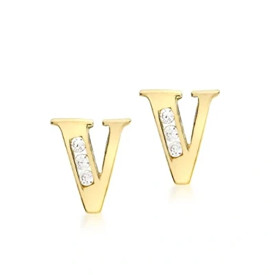 Image of Carissima Gold Women&#039;s 9ct Yellow Cubic Zirconia &#039;V&#039; Initial Stud Earrings