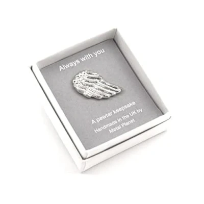 Image of Metal Planet Ltd Angel wing miniature keepsake token in a gift box with &#039;Always you&#039; printed message