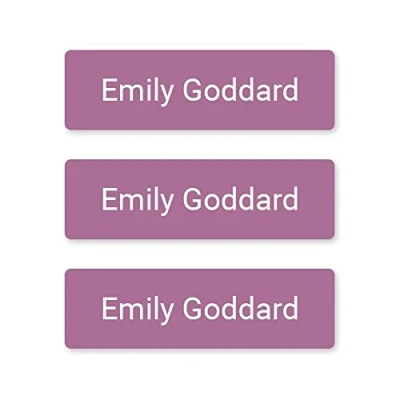 Image of 64 x No Iron Small Personalised Stick On Waterproof Washable Name Labels Great for Clothes, School Uniform, Equipment. School, Nursery, Day Care, Hospital Mauve