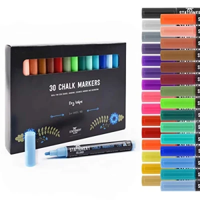 Image of STATIONERY ISLAND Chalk pens for blackboard, Liquid Markers Chalkboard and Glass, Wipeable Window Drawing,30 Colours