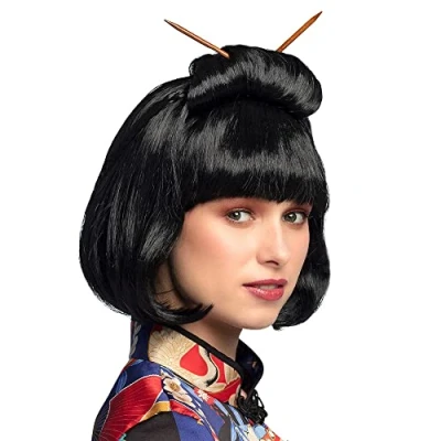 Image of Boland 10103276 BOL86417 Adult Chinese Courtesan Wig with Sticks, Black, One Size, 86417