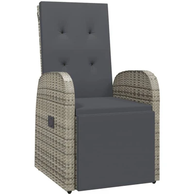 Image of vidaXL Reclining Garden Chair Grey Poly Rattan with Cushions Adjustable Backrest and Footrest Weather Resistant Outdoor Lounge Seating for Patio