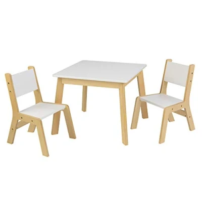 Image of KidKraft White Modern Wooden Table with 2 Chairs, Kids&#039; and Chair Sets, Children&#039;s Playroom/Bedroom Furniture, 27025