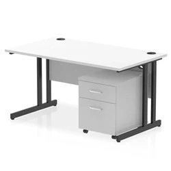 Image of Impulse 1400x800 Desk Cantilever Leg White/Black 2 Drawer Mobile Ped