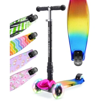 Image of BOLDCUBE Big Fold 3 Wheel Scooter for Kids Ages 5 10 Years LED Wheels Height Adjustable 65 to 89 cm Rear Reflectors
