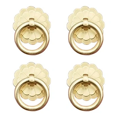 Image of Tiazza 4Pcs Antique Brass Ring Pulls Handle Kitchen Cabinets Wardrobe Drawer Vintage Furniture Hardware Style Pull (Gold)