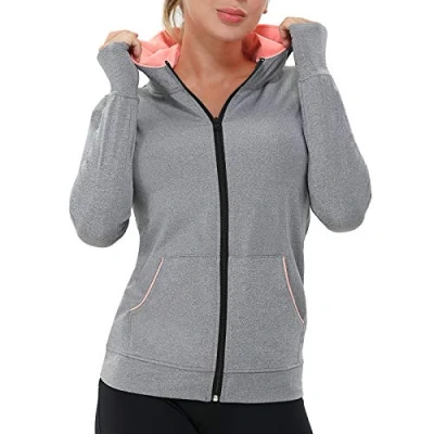 Image of AMZSPORT Womens Running Jacket Long Sleeve Sports Gym Hoodies Fitness Yoga Top with Pockets, Grey XL