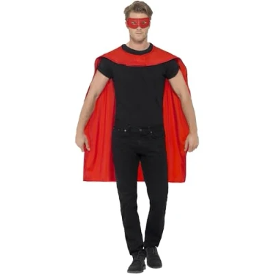 Image of Smiffys Cape, Red with Eyemask, Icons &amp; Idols Fancy Dress, Superhero Dress Up Accessories