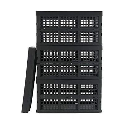 Image of Zerdyne Set of 3 Plastic Collapsible Storage Crates, 30 L Stacking Foldable Basket, Gray
