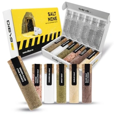 Image of DIBYS SALTMINE Gourmet Salze Geschenk Set 6 verschiedene aus aller Welt inkl. Rezepte Gewürze mit Kräutersalz, Knoblauchsalz, pikantes Salz &amp; mehr Geschenke für Hobbyköche