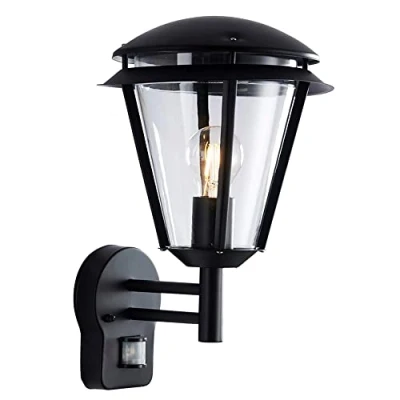 Image of Betta Lighting Outdoor Wall Lantern with Motion Sensor E27 GLS PIR Security Light IP44 Waterproof Garden Matt Black Outside Lights Mains Powered (Bulb Not Supplied)