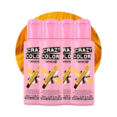 Image of Crazy Color Vibrant Anarchy UV Semi Permanent 4 Pack Quad Hair Dye. Highly Pigmented Orange Conditioning &amp; Oil Nourishing Vegan Formula No Bleach or Ammonia 400ml