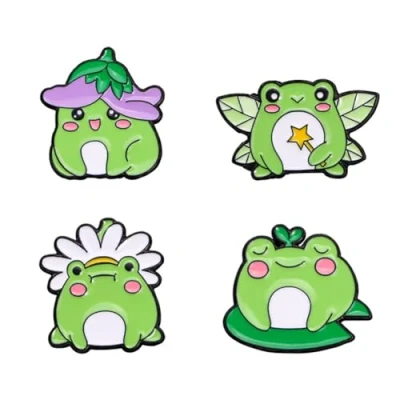 Image of Cartoon Green Frogs Enamel Pins Animal Brooch Badges Cute Lapel Pin Cool Frog Alloy Fun for Backpack Jackets Clothing Hat Decoration DIY Accessory