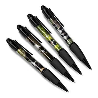 Image of DV DESIGN Set of 4 Border Collie Black Ballpoint Pens Puppy Animals Scottish Pets Pattern Dogs Friends Boys Girls Men Women Theme Pen #79368
