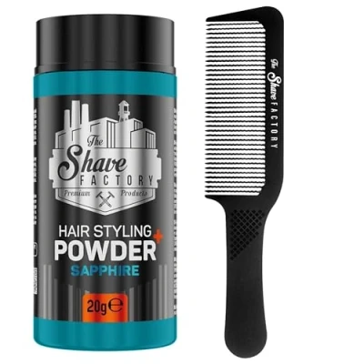 Image of The Shave factory hair Styling Powder Mattifying and Volumizing Powder, with comb types suitable for all areas of use, wax (Comb 045 &amp; Sapphire 20gr)