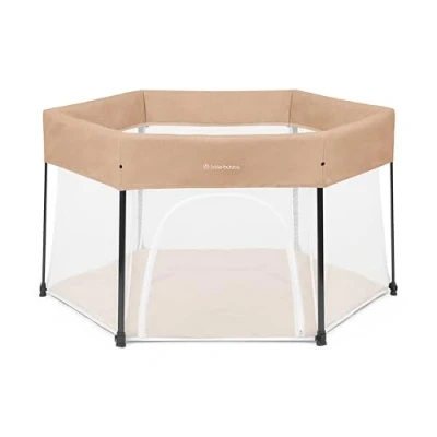 Image of Ickle Bubba Fiesta Pop Up Playpen Quick 30 Second Setup, Breathable Mesh Sides, Padded Playmat &amp; Compact Fold for Easy Storage, Includes Carry Bag (Biscuit)