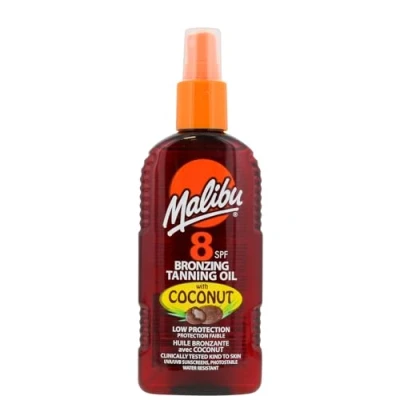 Image of Malibu Sun SPF 8 Bronzing Tanning Oil, Water Resistant, Coconut Scented, 200ml