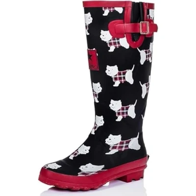 Image of Onlineshoe Womenâ™s Funky Flat Wellie Wellington Festival Rain Boots Assorted Colours 7 Westie Dog