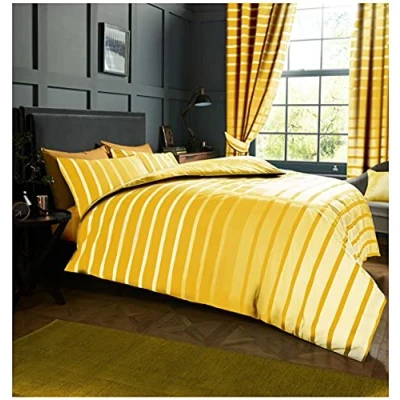 Image of GC GAVENO CAVAILIA Printed Duvet Cover, Reversible Bedding Sets King Size, Striped Quilt Covers, Ochre