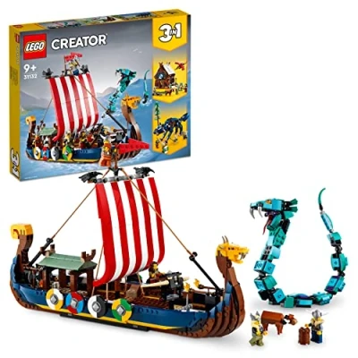 Image of LEGO Creator 3in1 Viking Ship and the Midgard Serpent 31132 Building Kit; Features Ship, House Wolf Toys; Creative Gift for Kids Aged 9+ Who Love Adventures Construction (1,192 Pieces)