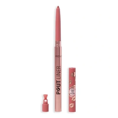 Image of Revolution Beauty, Pout Bomb Plumping Lip Liner, Long Lasting Shaper with Hyaluronic Acid &amp; Vitamin E, Vegan Cruelty Free, Brown Nude