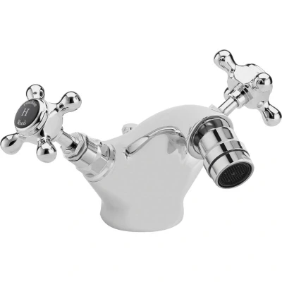 Image of Old London BC406HX Topaz Traditional Bathroom Mono Bidet Mixer Tap with Crosshead Handles and Hexagonal Collars, 97mm x 197mm, Chrome/Black