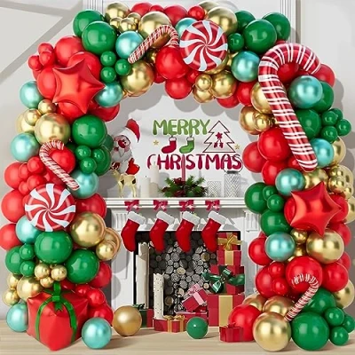Image of Christmas Balloons Garland Arch Kit, 154Pcs with Red Green Gold Candy Cane Star Balloon Foil for Xmas Party Decoration Supplies,Xmas Decorations Indoors