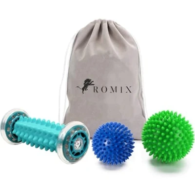 Image of ROMIX Foot Massager Roller and Spiky Massage Ball Set, Deep Tissue Trigger Point for Plantar Fasciitis, Stress, Arch Pain Relief, Tight Muscle Relax, Feet Wrists Forearms Exercise