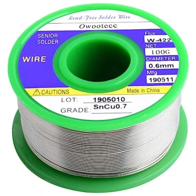 Image of Owootecc Lead Free Solder Wire 0.6mm Sn99.3 Cu0.7 with Rosin Core for Electrical Soldering Net Weight 100g/0.22lb