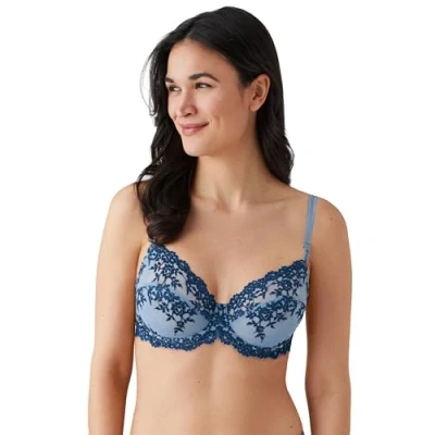 Image of Wacoal Women&#039;s Embrace Lace Underwire Bra Full Coverage, Opaque, Windward Blue/Titan, 40D