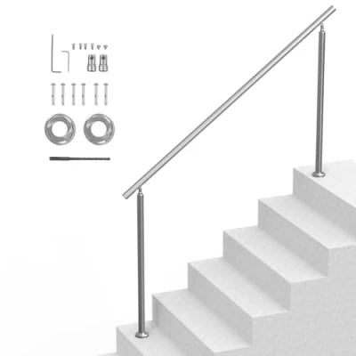 Image of VEVOR Handrails for Outdoor Steps, 70.9 in/ 180cm Length Stair Hand Rail Kit, Transitional Stainless Steel Railings with Installation Double Column Staircase Seniors,Porch &amp; Deck