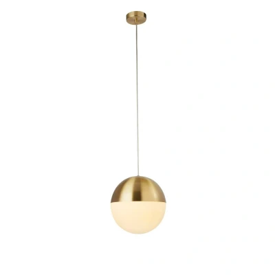 Image of 1 Light Pendant, Satin Brass Finish With Opal Glass. Dia 250mm