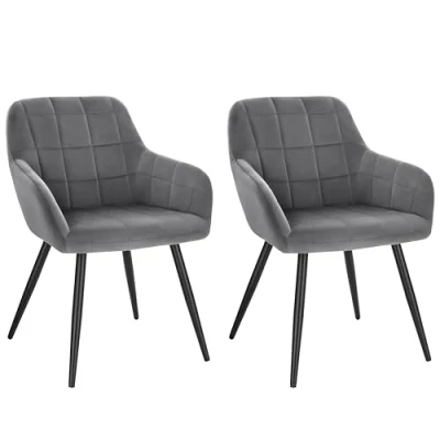 Image of WOLTU Kitchen Dining Chairs Dark Grey Set of 2 pcs Counter Lounge Living Room Velvet,Armchairs with Backrests and Metal Legs BH93dgr