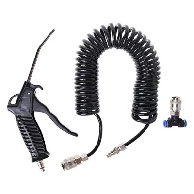 Image of Air Blow Gun Kit Duster Cleaning Nozzle Spray Tool with 5 Meter Long Coil PU Hose,4x6mm(Black)