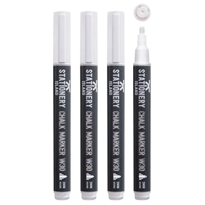 Image of STATIONERY ISLAND White Chalk Pens for Blackboard, Liquid Markers Chalkboard and Glass, Wipeable Marker Window Drawing 3mm Bullet Nibs