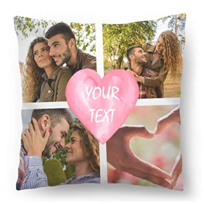 Image of Ferocity Personalised Cushion Gift with your Photo and text (45 x 45 cm) Print Image for any Occasion (with filling) 4 photos Heart name/date fullprint [091]