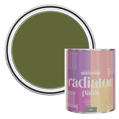 Image of Rust Oleum Green Heat Resistant Radiator Paint in Satin Finish Jasper 750ml