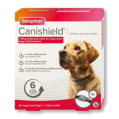 Image of Beaphar Canishield Medicated Dog Flea Collar Kills Fleas, Ticks &amp; Sandflies Adjustable for Large Dogs (up to 65cm) Long Lasting Protection Vet Strength Treatment