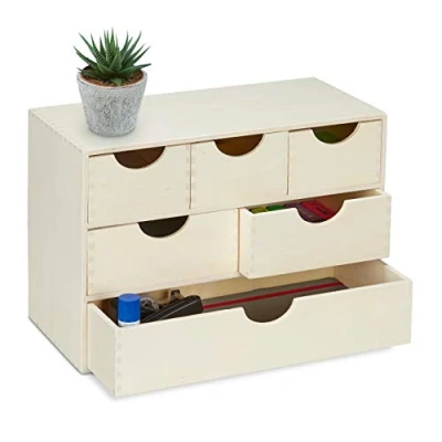 Image of Relaxdays Chest of Drawers, Wooden, 6 Compartments, Self Design, Clothes Storage, Office, HxWxD 28 x 40 20 cm, Natural