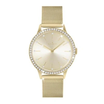 Image of Spirit Womens Gold Plated Stone Set Stainless Steel Mesh Bracelet Analogue Quartz Watch