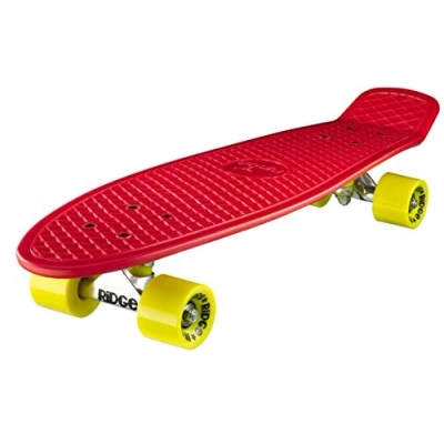 Image of Ridge Skateboards Children Kids Big Brother Large Retro Cruiser Red/Yellow Wheels, 27 Inch