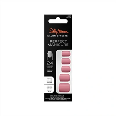 Image of Sally Hansen Salon Effects Perfect Manicure, Pink Clay Square, Press on Nails with Adhesive Tabs &amp; Glue, Easy Apply, 24 Pcs, Manicure at Home