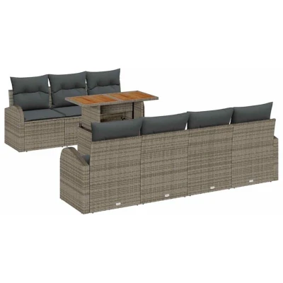Image of vidaXL 8 Piece Garden Dining Set with Cushions Grey Poly Rattan Acacia